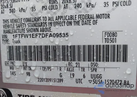 2013 Ford F-150 Platinum z USA, uszkodzony, nr VIN 1FTFW1EF7DFA09535